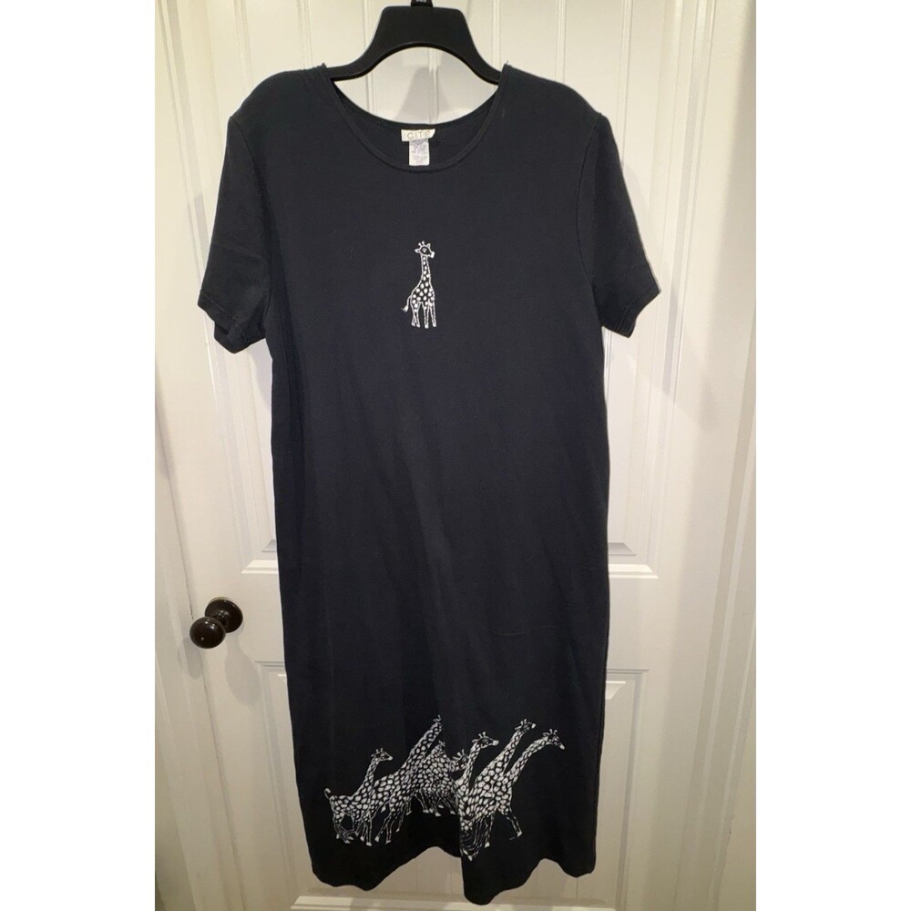 Cite Vintage 90’s Cotton Giraffe T-shirt Maxi Dress Novelty Zoo Unique